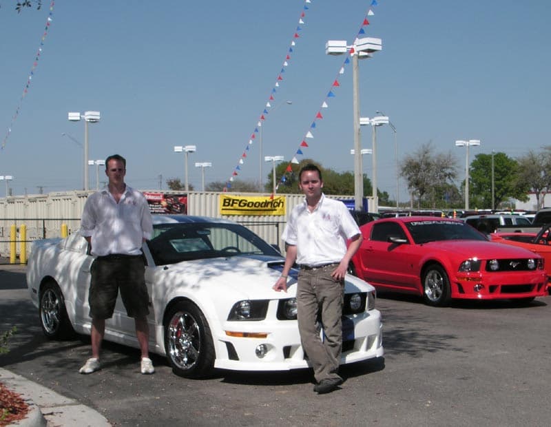 White Stage 3 Roush Mustang with blue stripes